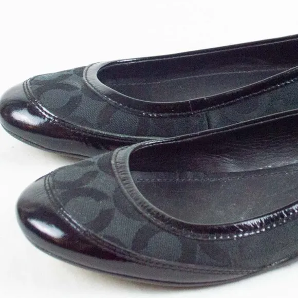 Coach Black Canvas True Patent Cap Toe Ballet Flats