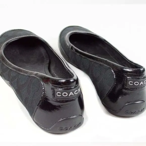 Coach Black Canvas True Patent Cap Toe Ballet Flats