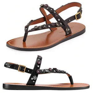 Coach black Leather Gladiator Flat Sandals 6 Black NWOT