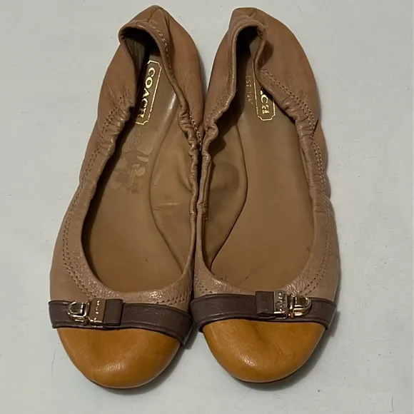Coach Delphine Tan Leather Ballet Flats
