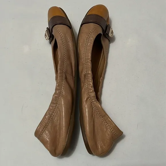 Coach Delphine Tan Leather Ballet Flats