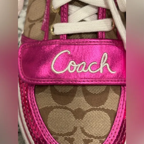 Coach High Top Sneakers Women's size 8 Pink Sequin Monogram Coach New