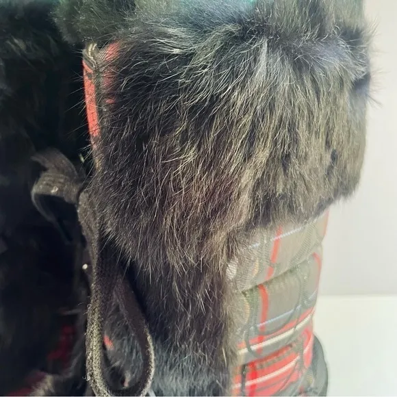 Coach Jennie Black Fur Trimmed Plaid Quilted Snow Boots Size 7