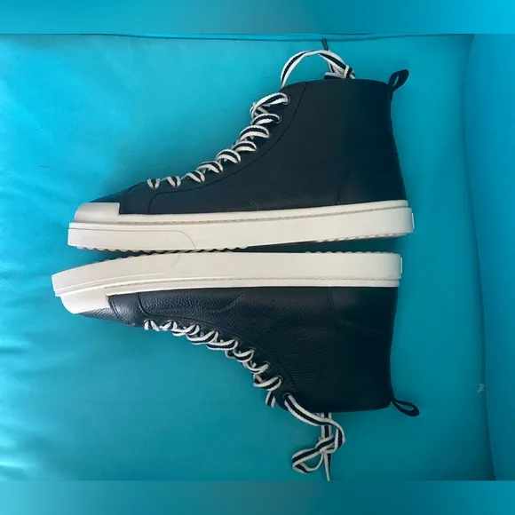COACH- MENS 💯 LEATHER Black High-Top Sneakers with White and Laces size 11 D