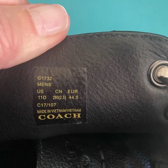 COACH- MENS 💯 LEATHER Black High-Top Sneakers with White and Laces size 11 D
