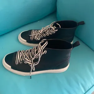 COACH- MENS 💯 LEATHER Black High-Top Sneakers with White and Laces size 11 D