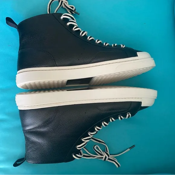 COACH- MENS 💯 LEATHER Black High-Top Sneakers with White and Laces size 11 D