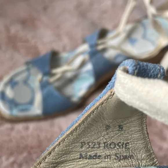 Coach Rosie Wedge Espadrilles Lace Up Wrap Sandals Blue Cream 9 NWOT