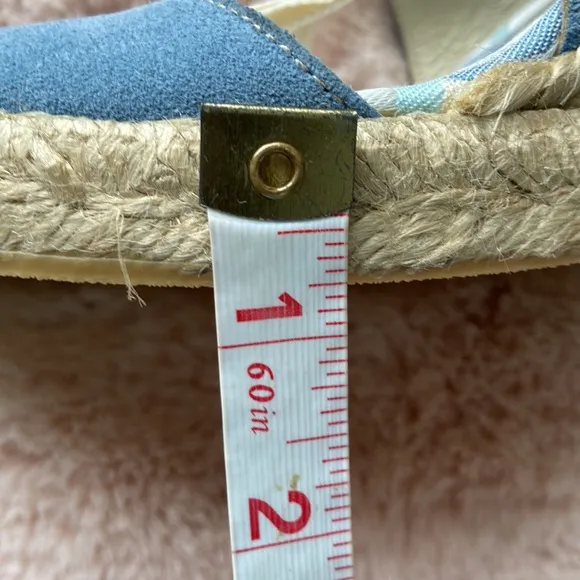 Coach Rosie Wedge Espadrilles Lace Up Wrap Sandals Blue Cream 9 NWOT