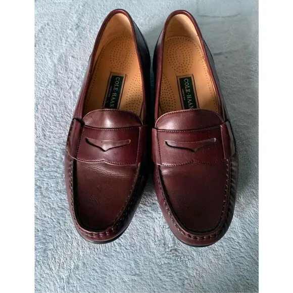 Cole Haan Brown Leather Penny Loafers CLASSIC Dress Shoes Mens 10 WIDE