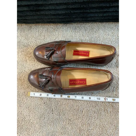 Cole Haan City Men's Leather Tassel Loafers Brown Size 10 Preppy Dark Academia