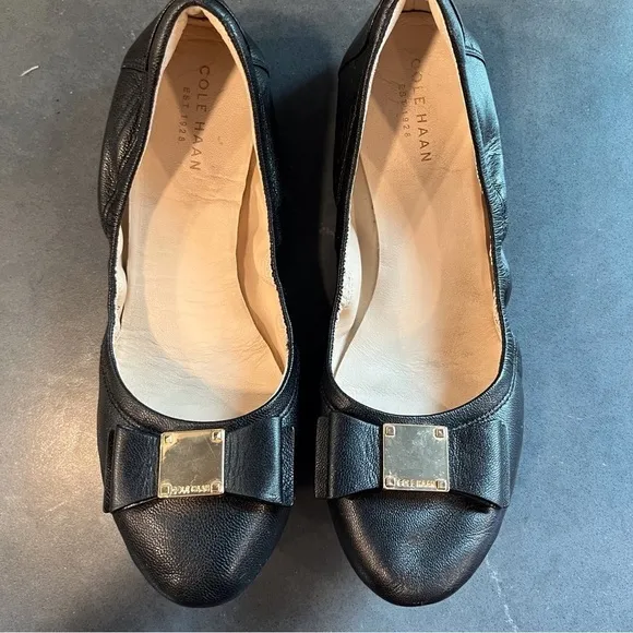 Cole Haan Grand 0s sz 6.5 Tali black leather bow tie ballet flats