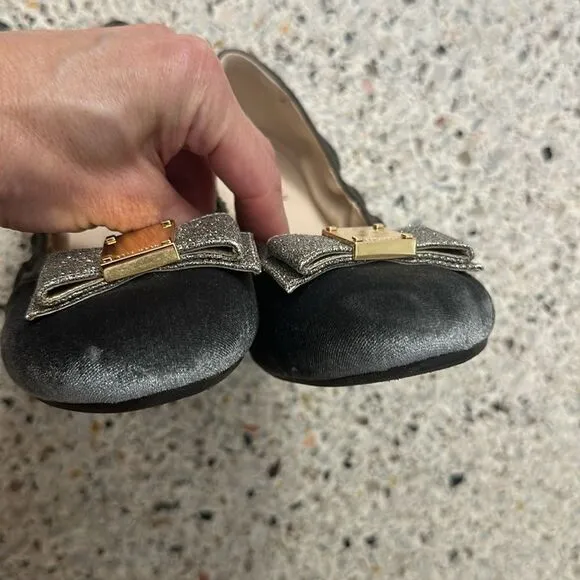 Cole Haan grey gray velvet Tali glitter bow ballet slipper flat 8