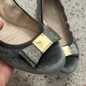 Cole Haan grey gray velvet Tali glitter bow ballet slipper flat 8