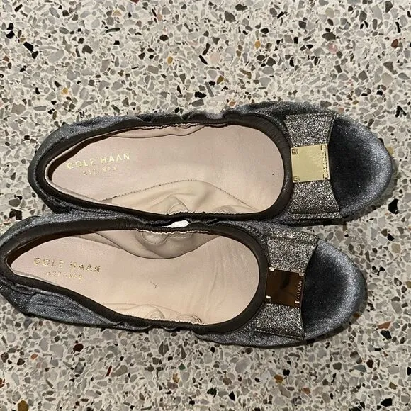 Cole Haan grey gray velvet Tali glitter bow ballet slipper flat 8