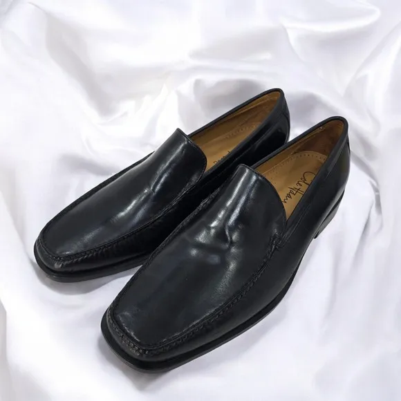 Cole Haan Leather Loafers Dress Shoes Square Toe Black Slip On Men 10.5M NWOT