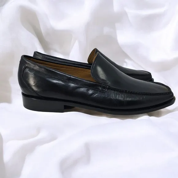 Cole Haan Leather Loafers Dress Shoes Square Toe Black Slip On Men 10.5M NWOT