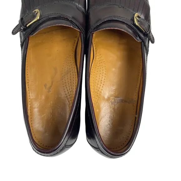 COLE HAAN Men 10 D Burgundy Leather Kiltie Tassel &amp; Buckle Loafers Preppy Y2K