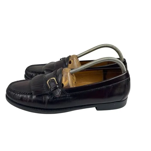COLE HAAN Men 10 D Burgundy Leather Kiltie Tassel &amp; Buckle Loafers Preppy Y2K
