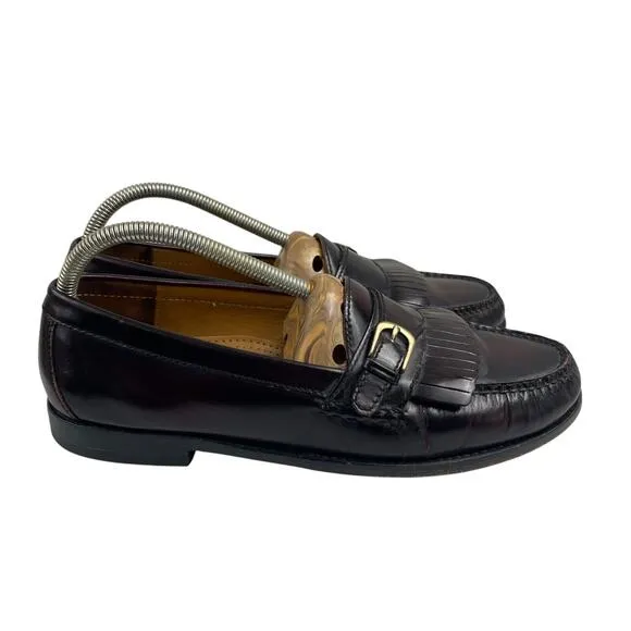COLE HAAN Men 10 D Burgundy Leather Kiltie Tassel &amp; Buckle Loafers Preppy Y2K