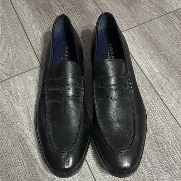 Cole Haan Mens Black Leather Slip On Dress Loafers