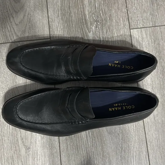 Cole Haan Mens Black Leather Slip On Dress Loafers