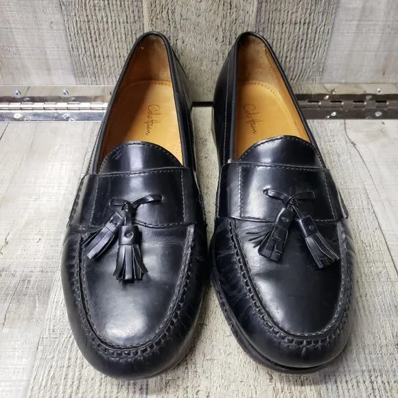 COLE HAAN Pinch Tassel Loafers Men's 10.5 3E Wide Black Leather Dress Slip On