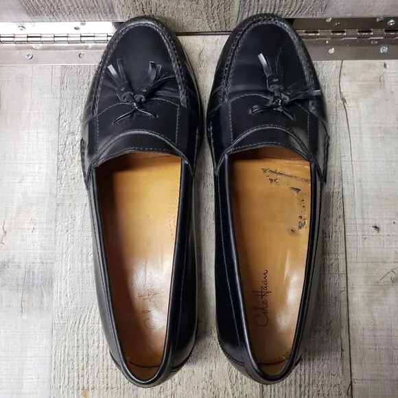 COLE HAAN Pinch Tassel Loafers Men's 10.5 3E Wide Black Leather Dress Slip On