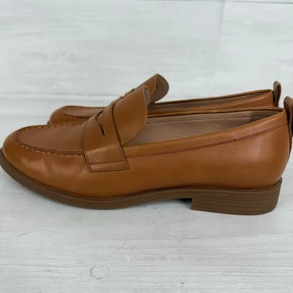 Cole Haan Stassi Penny Loafers Women 8.5 Pecan Leather Classic Preppy Neutral