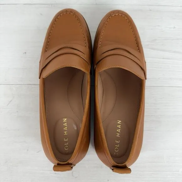 Cole Haan Stassi Penny Loafers Women 8.5 Pecan Leather Classic Preppy Neutral