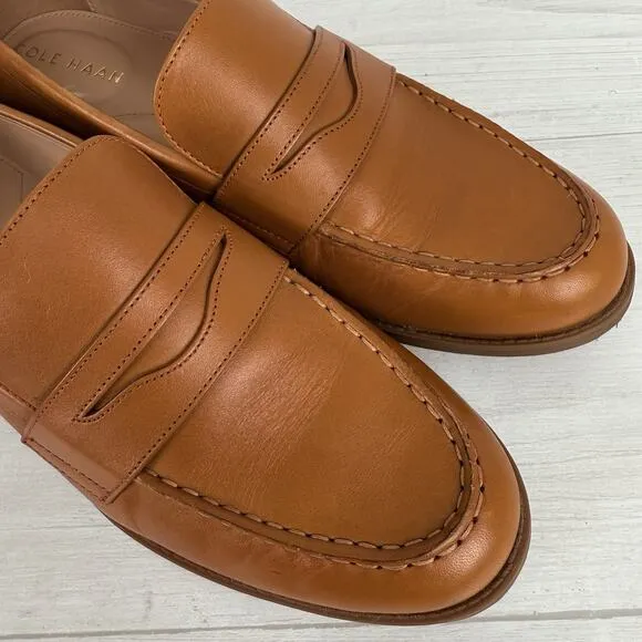 Cole Haan Stassi Penny Loafers Women 8.5 Pecan Leather Classic Preppy Neutral