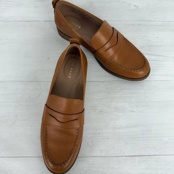 Cole Haan Stassi Penny Loafers Women 8.5 Pecan Leather Classic Preppy Neutral