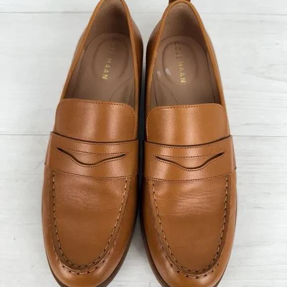 Cole Haan Stassi Penny Loafers Women 8.5 Pecan Leather Classic Preppy Neutral