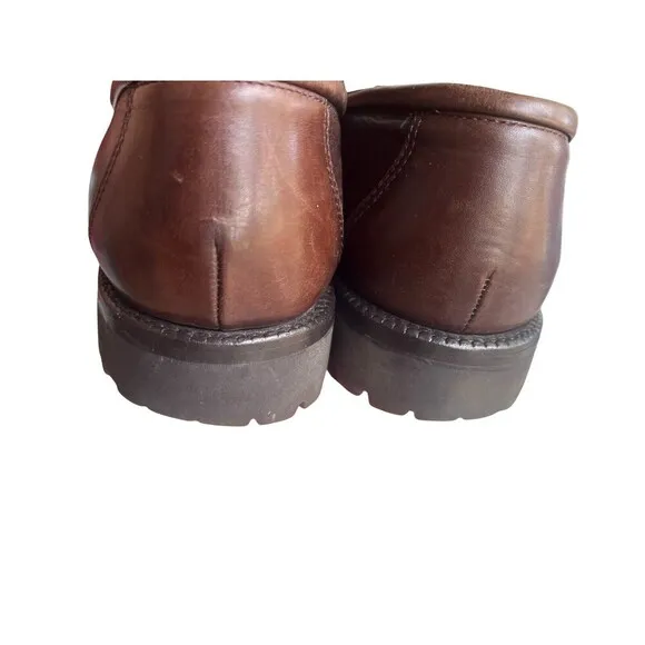 Cole Haan Women Classic Brown Gold Lug Sole Leather Round Penny Loafers-7.5AA