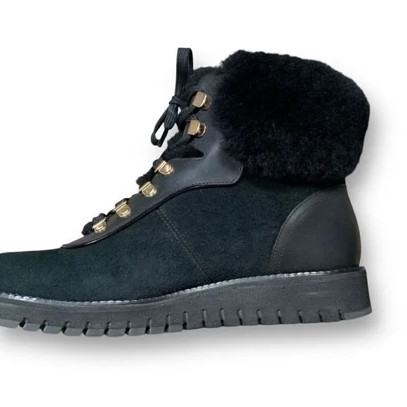 Cole Haan Zerogrand Explore Upstate Hiker Snow Boots Black Fur Shearling Lined