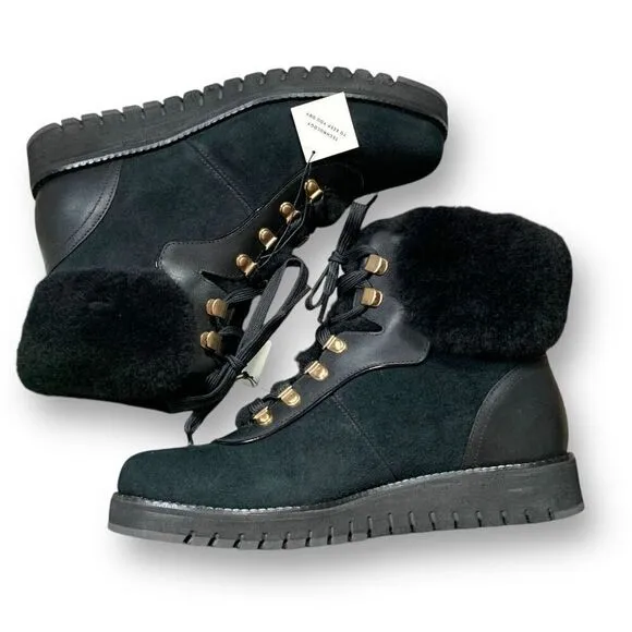 Cole Haan Zerogrand Explore Upstate Hiker Snow Boots Black Fur Shearling Lined