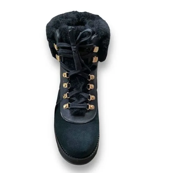 Cole Haan Zerogrand Explore Upstate Hiker Snow Boots Black Fur Shearling Lined