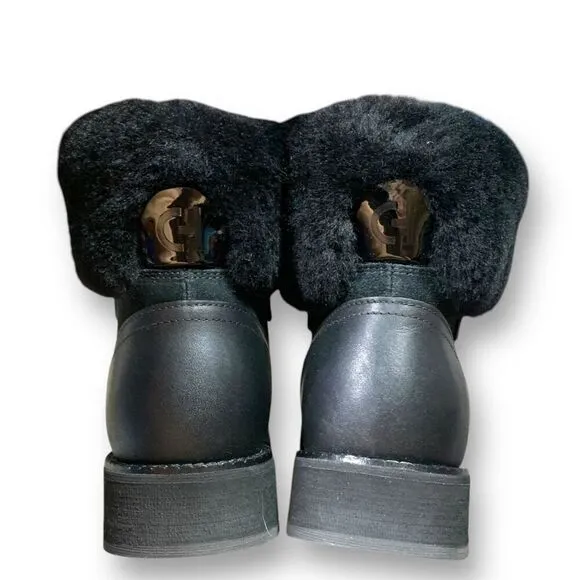 Cole Haan Zerogrand Explore Upstate Hiker Snow Boots Black Fur Shearling Lined