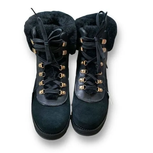 Cole Haan Zerogrand Explore Upstate Hiker Snow Boots Black Fur Shearling Lined