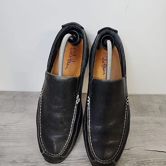 Cole Hahn Loafers Men's Size 10.5 Wide Black Leather White Stitch‎ C08039H10