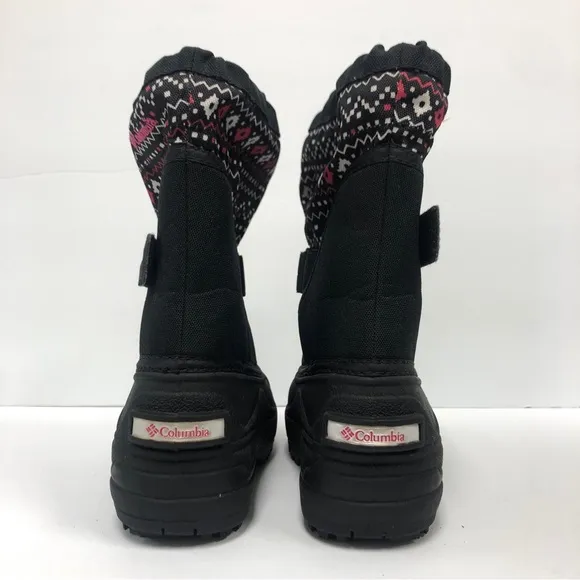 Columbia Black Pink Geometric Pixel Insulated Girls Winter Snow Boots Size 13