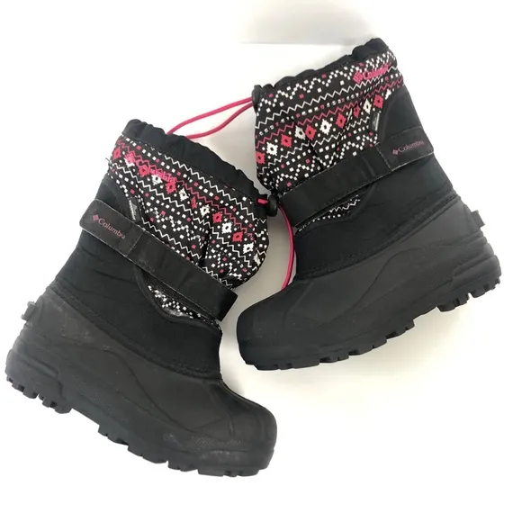 Columbia Black Pink Geometric Pixel Insulated Girls Winter Snow Boots Size 13