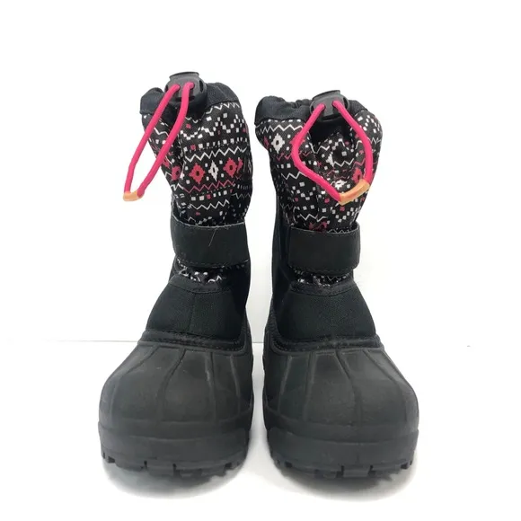 Columbia Black Pink Geometric Pixel Insulated Girls Winter Snow Boots Size 13