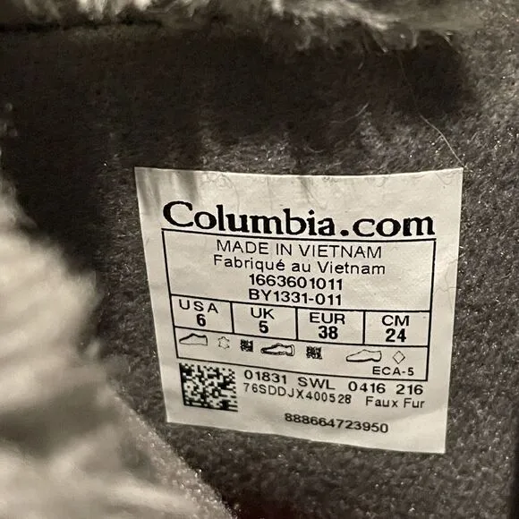 Columbia Ice Maiden II Faux Fur Lined Winter Snow Boots BY1331-011 Girls Youth 6