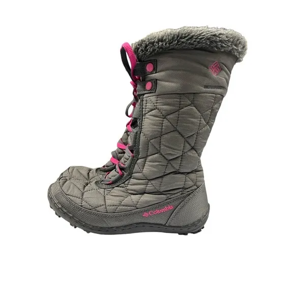 Columbia Minx Mid ||‎ Winter Boots Gray Waterproof Insulated Girls Sz 2 Pink