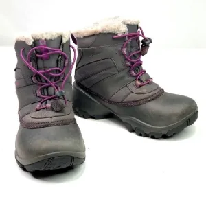 Columbia snow boots grey purple rubber leather nylon faux fur lined size 2