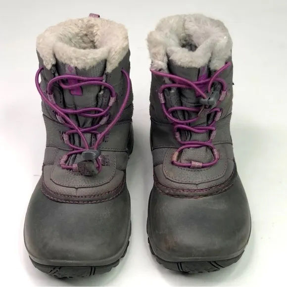 Columbia snow boots grey purple rubber leather nylon faux fur lined size 2