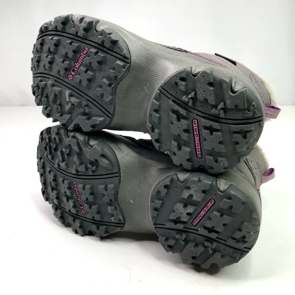 Columbia snow boots grey purple rubber leather nylon faux fur lined size 2