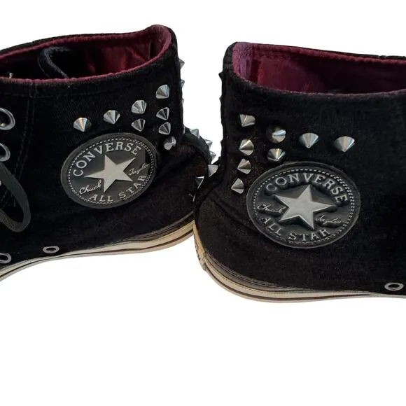 Converse All Star black velvet spiked high top sneakers