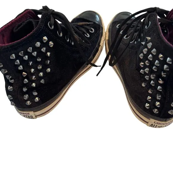 Converse All Star black velvet spiked high top sneakers